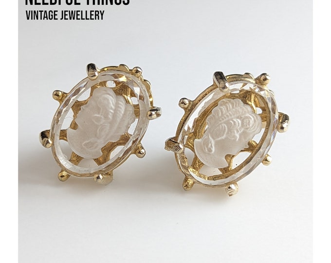 Lovely Jewellery Clip earrings fashioned with crystal Cameo Art Glass Cabochons