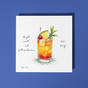 Handgemaakte Mai Tai-cocktail - Helder, soepel en vol avontuur - Happy Birthday Card Premium-wenskaart en envelop