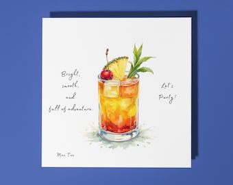 Handmade Mai Tai cocktail - Bright, smooth, and full of adventure - Happy Birthday Card Premium Greeting Card & Envelope