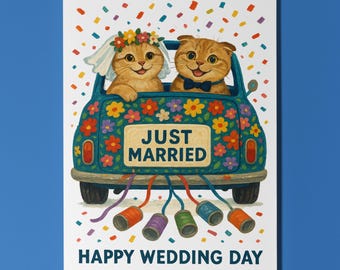 Cat Breeds Collection - Scottish Fold Cats - Happy Wedding Day Card - Funny Animal - Premium Greeting Card Envelope - Personalised card