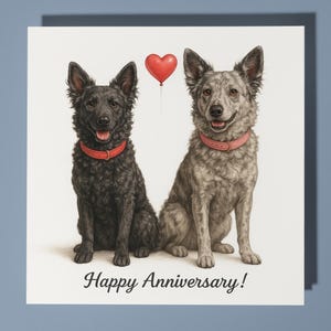Mudi-honden en rood hart Happy Anniversary Card - Funny Animal - Premium wenskaart en envelop - Gepersonaliseerde hondenkaart - Echtgenoot