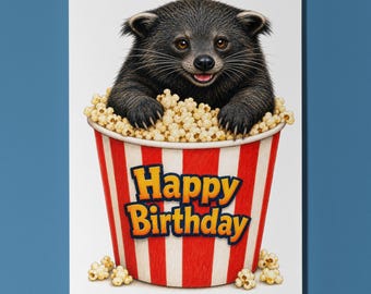 Binturong Birthday Card, Funny Animal Popcorn Greeting Card, Personalised