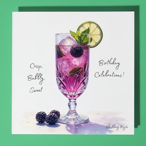 Brombeer Mojito - Knackig, Sekt, Süß - Alles Gute zum Geburtstag Karte - Premium Grußkarte & Umschlag - Personalisierte lustige Karte - Freund Familie