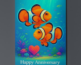 Rainbow Fish Parade Collection - Clownfish Duo - Anniversary Card - Funny Animal - Premium Greeting Card and Envelope - Personalised card