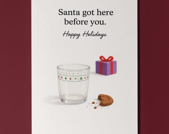 Minimalist Merriment - Santa got here before you Happy Holidays Christmas Card - Premium Greeting Card Envelope - Personalised card Friends