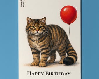 Wild Cats Party Scottish Wildcat: Highland Spirit Happy Birthday Card Premium Greeting Card Envelope Personalised Exotic Cat Highland Tiger