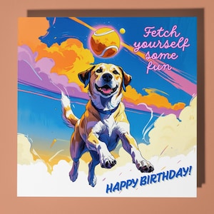 Labrador - Happy Birthday Card - Funny Animal - Premiumwenskaart en envelop - Gepersonaliseerde hondenkaart - kaart jaren 80 - zoon zus vriend