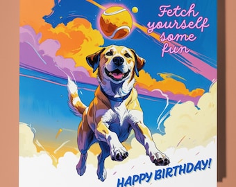 Labrador dog - Happy Birthday Card - Funny Animal - Premium Greeting Card & Envelope - Personalised Dog card - 80s card - Son Sister Friend