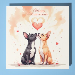 Tarjeta de aniversario de dos perros - Animal divertido - Tarjeta de felicitación premium y sobre - Tarjeta de perro personalizada - Esposa, esposo, mamá, papá, novio