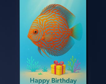 Rainbow Fish Parade Collection - Discus fish  - Happy Birthday Card - Funny Animal - Premium Greeting Card & Envelope - Personalised card