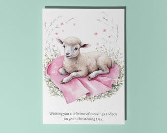 Handmade Cute sheep Wishing you Lifetime of Blessings Christening Day Card Funny Animal Card Animal Lovers Premium Greeting Card & Envelope