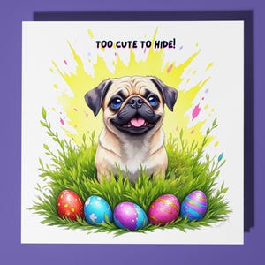Mops Osterkarte - Lustiges Tier - Premium Grußkarte & Umschlag - Personalisierte Hundekarte - Freund Kollege Lehrer Mama Papa Schwester