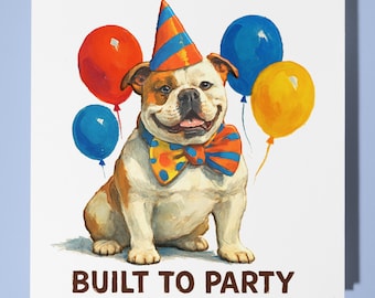 Bulldog Dog -  Birthday Card - Personalised Dog card Funny Animal Card Premium - Greeting Card & Envelope Mum Dad Son Sister Friend