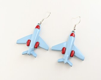 Lovely Vintage Jewellery Blue and red aeroplane 925 hooks earrings