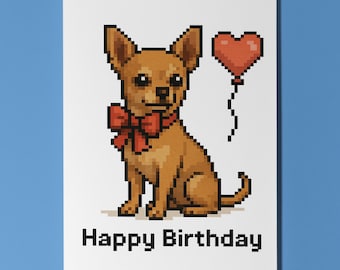 Dog Breeds Collection - Pixel Portraits - Chihuahua - Happy Birthday Card - Funny Animal -Premium Greeting Card Envelope - Personalised card