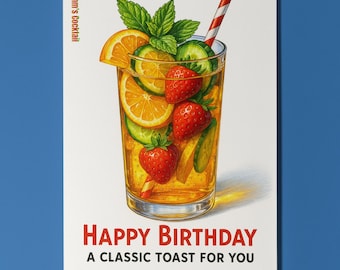 Cocktail Wishes Collection -  Pimm's Cocktail - A Classic Toast - Happy Birthday Card - Premium Greeting Card & Envelope - Personalised card