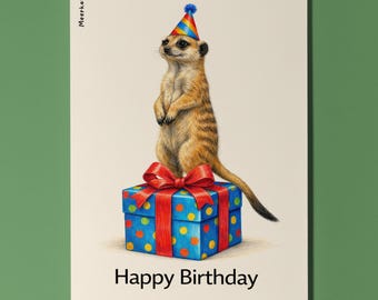 Animal Hugs Series Meerkat: Sweet surprise! Happy Birthday Card Premium Greeting Card and Envelope Personalised Friends Family members