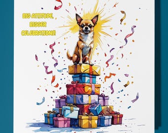Chihuahua dog Happy Birthday Card - Funny Animal - Premium Greeting Card & Envelope - Personalised Dog card - Dad Son Sister Friend Brother