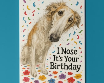 Dog Breeds Collection - Don’t Look Away - Borzoi Dog - Birthday Card - Funny Animal - Premium Greeting Card and Envelope - Personalised card