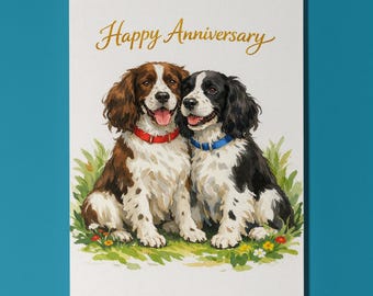 Springer Spaniel Dogs Love Anniversary Card Funny Dog Breeds - Premium Greeting Card Envelope - Personalised card - Couple Husband Spouses