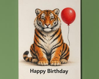 Animal Hugs Collection Tiger - The King of Birthdays Happy Birthday Card  Premium Greeting Card  Envelope Personalised - Friends Family Dad