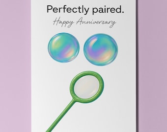 The Bubble Couple Perfectly Paired - Happy Anniversary Card -  Premium Greeting Card Envelope - Personalised card - Couples Wife Husband