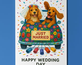 Dog Breeds Collection - Cocker Spaniel Dogs Duo - Happy Wedding Day Card - Funny Animal  Premium Greeting Card Envelope - Personalised card