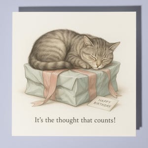 Gato dormindo - Cartão de feliz aniversário - Animal engraçado - Cartão de felicitações e envelope premium - Cartão engraçado personalizado - Família amiga