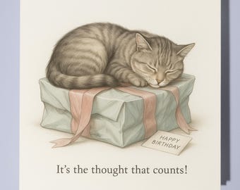 Sleeping cat  - Happy Birthday Card - Funny Animal - Premium Greeting Card & Envelope - Personalised funny card - friend family