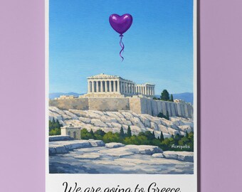 We are going to Greece - Acropolis Card - Premium Greeting Card Envelope - Personalised City -  Friend Girlfriend Wife Family Husband