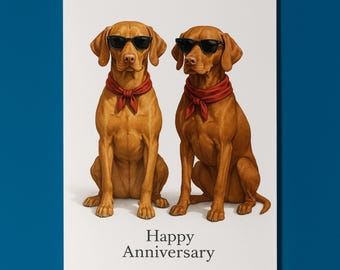 Dog Breeds Collection - Vizsla Dogs Duo - Happy Anniversary Card - Funny Animal - Premium Greeting Card and Envelope - Personalised card