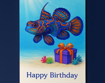 Rainbow Fish Parade Collection - Mandarin Dragonet Tropical fish - Happy Birthday Card - Premium Greeting Card & Envelope Personalised card