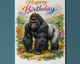 Animal Hugs Collection Silverback Gorilla Rainforest Guardian Happy Birthday Card Premium Greeting Card Envelope Personalised Friends Family