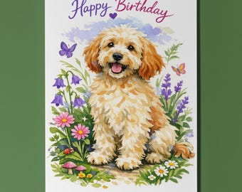 Dog Breeds Collection Cockapoo: Happiness is a Curly Pup Happy Birthday Card Funny Premium Greeting Card Envelope Personalised Teddy Bear