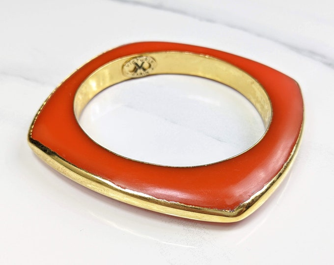 Lovely square Victoria Marin fire coloured lucite bangle with gold-tone metal