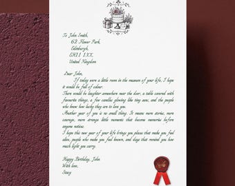 Personalised Birthday Letter Gift, Wax Seal Greeting Letter, Handwritten Style Printed Message, Handmade