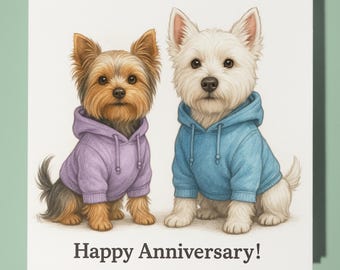 Yorkshire Terrier West Highland White Terrier - Happy Anniversary Card Funny Animal - Premium Greeting Card & Envelope - Personalised card
