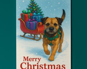 Border Terrier Dog - Santa’s Helpers Collection - Christmas Card - Funny Dog Breeds - Premium Greeting Card & Envelope Personalised Family