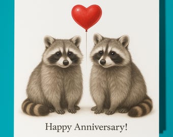Animal Hugs Collection - The Love Bandits Raccoons -  Happy Anniversary Card - Premium Greeting Card & Envelope - Personalised card - Couple