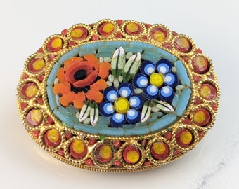 Lovely Vintage Jewellery Mid Century Beautiful Micro Mosaic Oval brooch