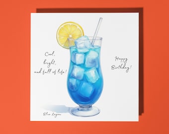 Handmade Blue Lagoon cocktail- Cool, bright, and full of life! - Happy Birthday Card Premium Greeting Card & Envelope