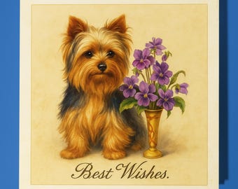 Antique postcard collection - Yorkshire Terrier - Best Wishes - Happy Birthday Card - Premium Greeting Card & Envelope - Personalised card