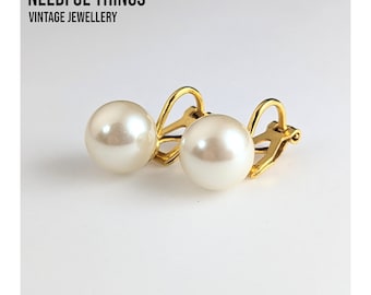 Beautiful  Vintage Jewellery Faux Pearl Delicate Clip-on Earrings