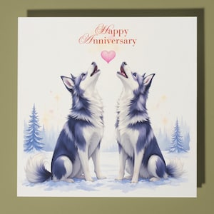 Tarjeta de aniversario de dos perros esquimales siberianos - Animal divertido - Tarjeta de felicitación premium y sobre - Tarjeta de perro personalizada - Esposa, esposo, mamá, papá