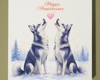 Two Siberian Huskies Anniversary Card - Funny Animal - Premium Greeting Card & Envelope - Personalised Dog card - Wife Husband Mum Dad