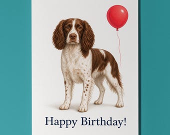 English Springer Spaniel Personalised Birthday Dog Card, Red Balloon