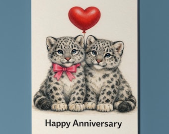 Animal Hugs Collection Snow Leopard Soulmates Happy Anniversary Card - Premium Greeting Card & Envelope - Personalised funny card Couples