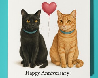 Cat Breeds Collection - Orange and Black Cats -  Happy Anniversary Card - Premium Greeting Card & Envelope - Personalised cat card - Couple