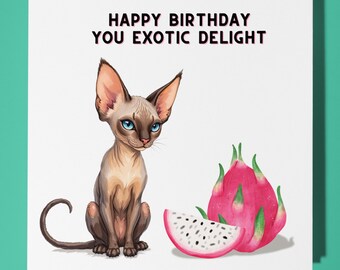 Sphinx cat Happy Birthday Card - Funny Animal - Premium Greeting Card & Envelope - Personalised cats card  Son Sister Friend Mum Daughter