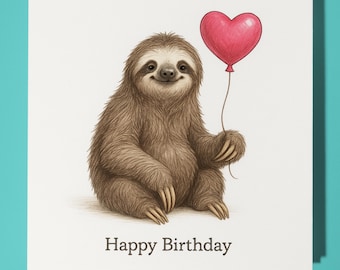 Animal Hugs Collection - Cake Timekeeper Sloth - Happy Birthday Card - Funny Animal - Premium Greeting Card & Envelope - Personalised card